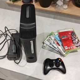 Xbox 360 Elite 
120gb hard drive, Microsoft wireless controller and power supply.
Console has been cleaned, serviced and is in great condition. 
6 games included for free.