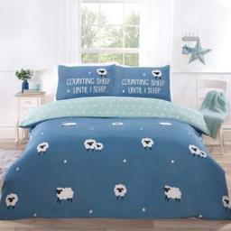 This Counting Sheep design will add quirky styling to your bedroom, featuring fluffy sheep printed onto a blue base and the slogan 'Counting sheep until I sleep' onto each pillowcase. Fully reversible with a ditsy daisy reverse. Made with 180 thread count microfibre making it durable and machine washable. Single includes 1 reversible pillowcase, double and king size include 2 pillowcases. Popper fastening.

Limited availability
