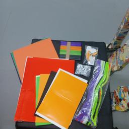 Craft bundle, various items include coloured pipe cleaners, lollipop sticks, pack of eyes, approx 25 sheets assorted card, tissue paper etc , pack of small foam shapes
