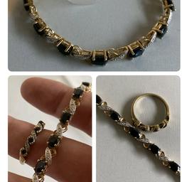 9ct gold sapphire and diamond bracelet and ring set, unfortunately the bracelet is missing a part to push the clasp in but can be fixed at the jewlers but the ring is fine hence selling for scrap price, 11.2 grams in weight,  please see pictures,  any questions please ask