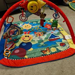 Play mat for tummy time & Gym

Grows with baby

Star-shaped electronic toy can be attached to carriers and crib with 9 classical melodies
1 x Play mat
2 x Toy arches
1 x Musical star
6 x Accessories
1 x Instuction manual

Features:
Playtime pals cheer on your babys multi-sensory exploration

9 classical melodies with 20 minutes of playtime
Toys entertain while lying, sitting up or tummy time and large baby-safe mirror

Mat machine washable.

From pet & smoke free home.