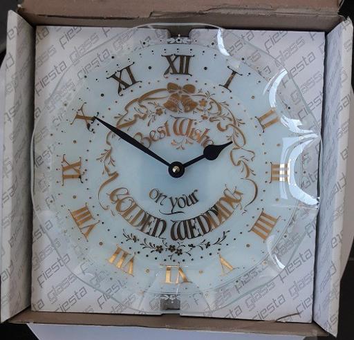 Buy & Sell Essex Southend-on-Sea - Photos for GOLDEN WEDDING GLASS WALL CLOCK, Fiesta, Box