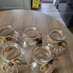 5 glass rustic jars never used