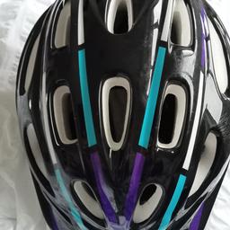 Muddyfox cycle helmet. Black/turquoise/purple. Small 52 to 56 CMS.  Worn very little. As new