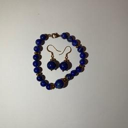 Blue glass beads bracelet with matching earrings for pierced ears