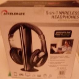 4 In One Wireless Headphones For TV- PC -Games -Music -Chat. works with iPad, iPhone or Android. Still in box never used . collection.