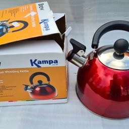 Kampa Dometic Brew Whistling Kettle Red - 2L. RRP £14+

The Kampa Dometic Brew is a 2 litre lightweight whistling kettle. It is small and compact size means that it doesn't take up much space which is perfect if space is at a premium and it has a folding handle which makes it easier to carry. It's simple to use just fill it up with water and put it on top of the hob/ stove and wait for it to whistle to indicate the water has boiled.

2L Capacity.
Strong Stainless Steel construction.
Suitable for gas and electric stoves.
Whistling function when the water is boiled.
Flip top spout cover.
Removable lid for easy filling.
Cool to touch handle.

Dimensions
Height: 16cm.
Width: 18cm.
Depth: 18cm.

Forgotten purchase, as clearing out now.  

Listed on other selling platforms too so grab yourself a bargain before someone else beats you to it.

Happy camping or can be used at home too.