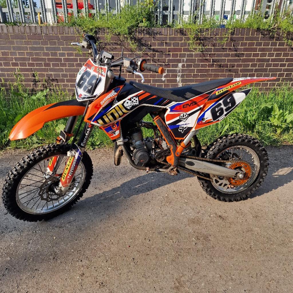Road legal ktm 85cc sx small wheel.
Full logbook in my name.(q plate)
Ktm folder.
Can be ridden on a CBT/17years old.
Will need M.O.T for the bike to be put on the road..

Its had:
Force reed
New spark plug
New piston
New tyre
New grips
New chain
New sprocket front/rear
New wheel bearing front/rear
Fresh oil

The bike has had a rebuild 6-7 months ago by a friend,who's a mechanic. Bike runs like a dream could benefit with some new graphics if your fussy

swap
car(audi a1)
bike
quad
van
4x4(Jimny)