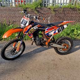 Road legal ktm 85cc sx small wheel.
Full logbook in my name.(q plate)
Ktm folder.
Can be ridden on a CBT/17years old.
Will need M.O.T for the bike to be put on the road..

Its had:
Force reed
New spark plug
New piston
New tyre
New grips
New chain
New sprocket front/rear
New wheel bearing front/rear
Fresh oil

The bike has had a rebuild 6-7 months ago by a friend,who's a mechanic. Bike runs like a dream could benefit with some new graphics if your fussy

swap
car(audi a1)
bike
quad
van
4x4(Jimny)