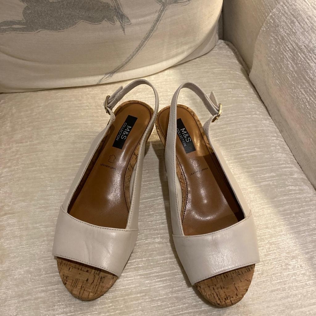 M & S neat cream sling back shoes - good condition - ideal for spring season - weddings / races etc Size 51/2