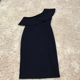 #valentine
Navy Dress with small split at one side 
Off one shoulder.
Size 12