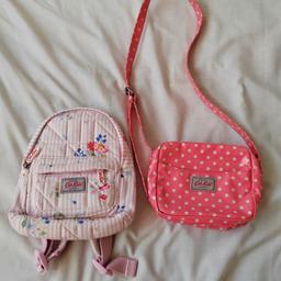 Cath kidston kids Pink Rucksack And Shoulder Bag Bundle

Light pink rucksack is in good condition. Height approx 25cm x 20.5cm x 7cm. No marks inside bag.

Dark pink shoulder bag has some pen marks inside the bag as shown in the pics, but marks are not visible on the outside.
Size approx 14cm height x 19cm width x 6.5cm depth. Measurements exclude the straps.

From pet and smoke free home.

Collection from Mottingham London SE9.
