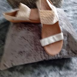 Comfy low wedge slip on cream hessian sandals with luxe foam sole excellent condition only worn twice 
collection Halewood L26