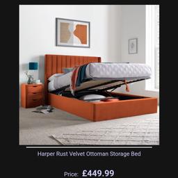 BRAND NEW UNOPENED

Harper Rust Velvet Ottoman Storage Bed

From Happy Beds

Still in all boxes and never opened.

Selling due to house purchase falling through.

Bought for £450, selling for £300

Any questions, please let me know.