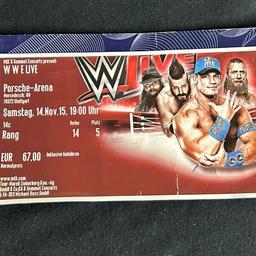 Ticket von der WWE Live Tour 2015 mit John Cena, Daniel Bryan, Bray Wyatt und Sheamus auf der Karte. Kann man sich als Fan z.B. an die Wand hängen. Dazu gib’s noch eine Karte von der Tour 2017.