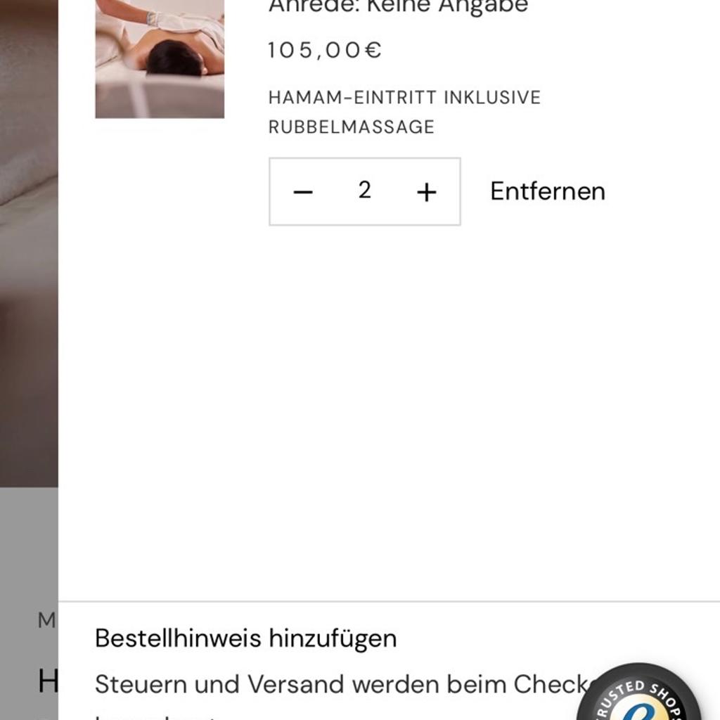 Hey, verkaufe hier meinen Hamam Gutschein (Mathilden hamam in München )
2 x Eintritt mit Rubbelmassage.
Gutschein ist übertragbar.

Gesamtwert:210 Euro!