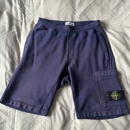 Mens stone island shorts in excellent condition in size medium but fit more like a large certilogo was cut when I bought them as was ex display item but 100% genuine very good quality and heavy shorts