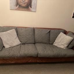 Selling 2 brown settees, recovered with Next grey fabric for cushions. Can be zipped off and washed. Picture shows how large settee comes in half.

1 extra large settee
1 two seater

Has been well used but still lovely settees. Very comfy.