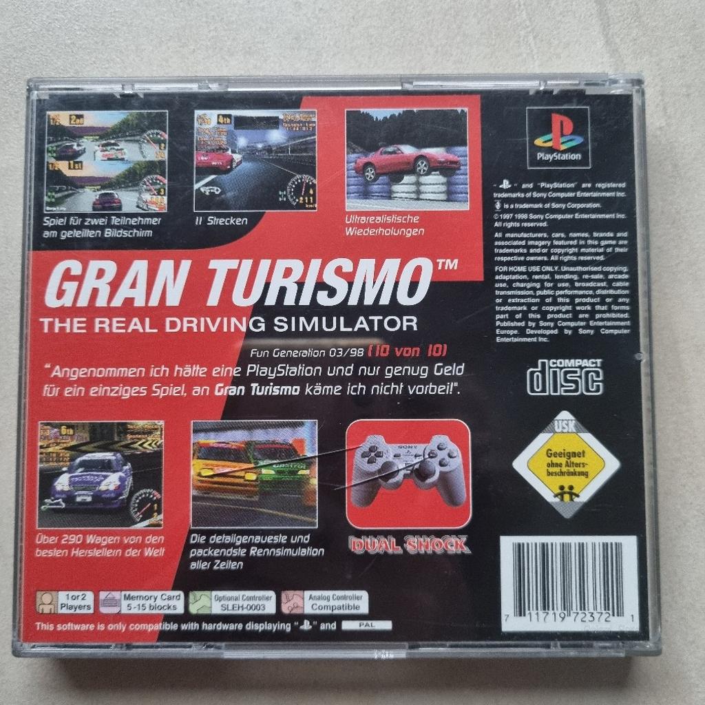 Gran Tourismo
The real driving simulator

Für PlayStation 1

Versand bei Übernahme der Portokosten möglich.

Privatverkauf, daher keine Rücknahme oder Garantie.