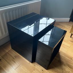 x2 NEXT Black high gloss nest side tables. These have been well used and do have multiple scratches & marks due to the high gloss finish. Collection only - WS12