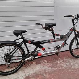 Well-looked-after Barracuda Nevada Duet 24 Gears Tandem Mountain Bike
New Tyres, 2 new sprung seats, New hand comfort grips.
Disc brakes 24 gears are all in perfect order with Front adjustable suspension forks
 in excellent condition Great price, Well seeing.