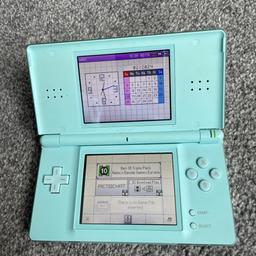 Nintendo ds lite turquoise and Ben 10 case:
The Ben 10 case is new it has never been opened,stylus and charger included and Ben 10 triple pack game included. The ds has no problems.