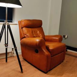 Vintage leather armchair. Made of good quality real leather. Light brown/ Saddle tan colour.

The chair is reclining for a sumptuous comfortable resting position.

Collection only.