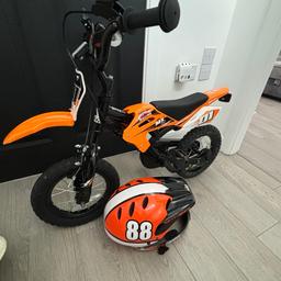 Motobike MX12 Kids Bike - 12" Wheel

Child Height : 98 - 111cm (Age Guide - 3-6 years)
Approximate Weight (KG) : 9.7kg
Tyres : Air Filled Rubber

Comes with helmet and motorbike noise maker as shown in the final picture - all included !

We bought this bike prematurely as my son was just not ready to learn to ride a bike, it’s literally been used twice so like brand new !! Helmet worn once.