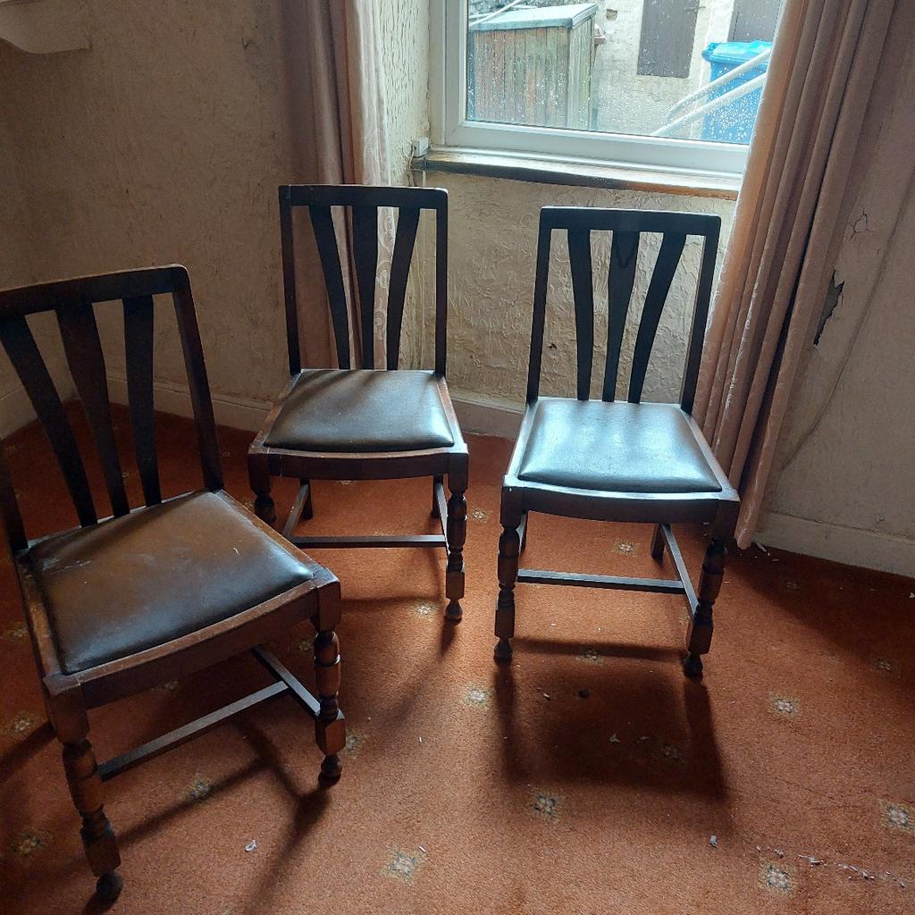 set of 3 chairs in original condition ready to be upcycled and re upholstered. £25 can deliver locally 10 miles for asking price.