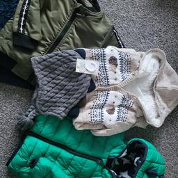 Excellent Condition, Boys coat/Jacket/Thick Fleecy Onesie..
The 2 coats only been worn twice as he grew out of them. Dark Green Khaki jacket with Fleecy camouflage lining size 9-12m..
Vibrant green padded jacket with navy blue dinosaur spikes on the hood/back white stars inside size 6-9m from Next..
Creamy thick Fleecy Onesie with hedgehog pattern as beautiful Onesie, gutted to sell, size 6-9m..
Brand new Tagged 6m-12m Dinosaur grey hat..
Come from smoke free home & Collection Billingham x