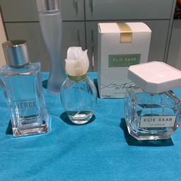 Four empty perfume bottles and box
Ellie Saab In White bottle and box
Fierce Abercrombie and Fitch spray bottle
Ghost spray bottle
Florentyna M&S spray bottle

Will separate