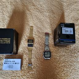 Vintage casio watches hardly worn ,one with calculator ,both come with box and instructions. only the gold calculator one left silver one sold . £30 ono