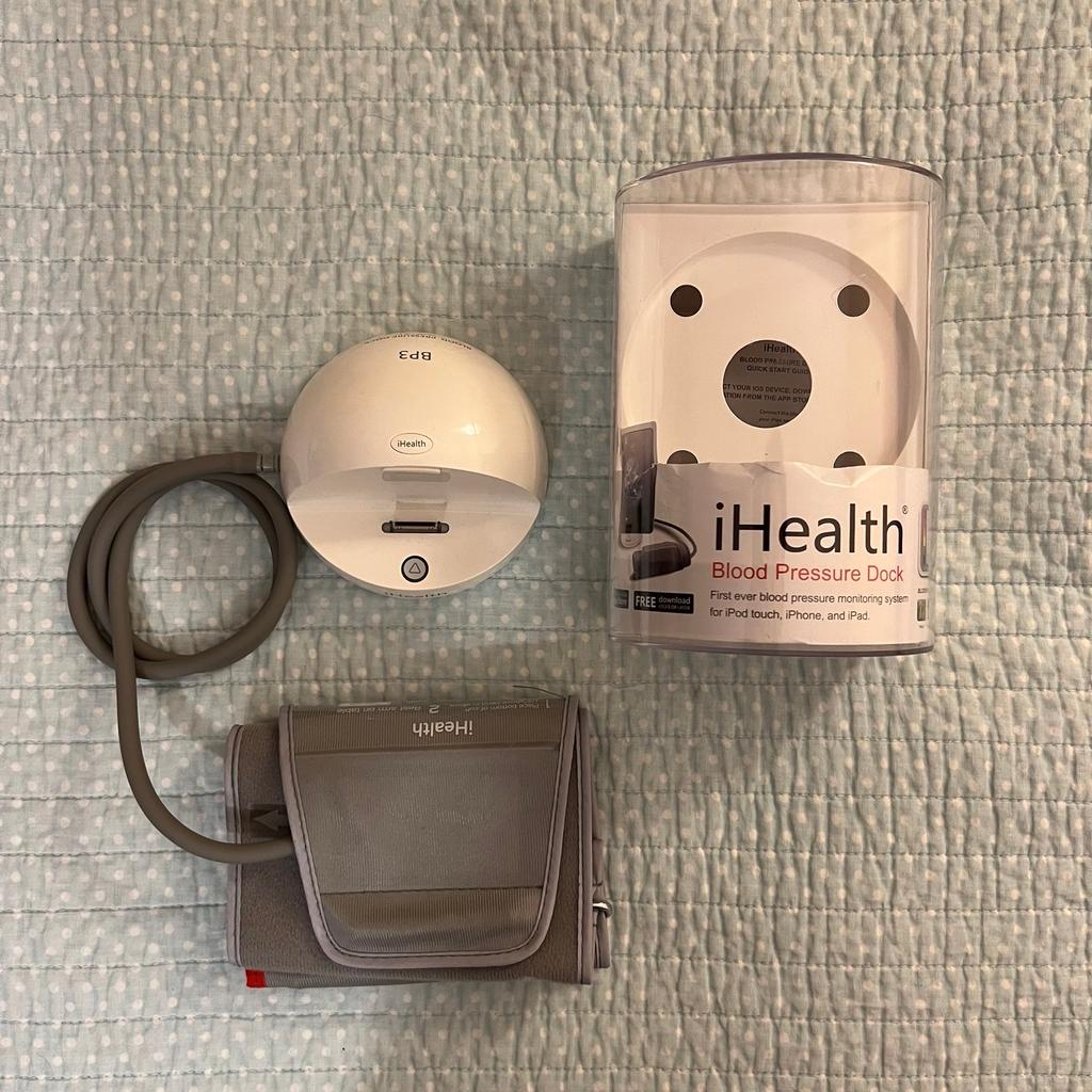 iHealth Smart Blood Pressure Monitor BP3 (Complete with box and cable).

This is the 30-pin connector version. Therefore compatible with older iPhones/iPad/iPods. I have tested this on an iPhone 4 and works fine, with readings similar to my Omron M7.

If you have a 30-pin to Lightning/USB-C Adapter, it should work, however I am unable to confirm.

This device has been used under 10 times, including to test if it is working fine.

Message if you have any questions!