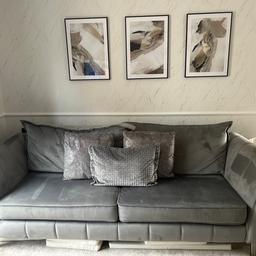 Grey 4 seater velvet sofa with chrome feet. Originally purchased from sofology - Gabrielle model.
Measurements - width 234cm, height 90cm, depth 95cm. Good condition.