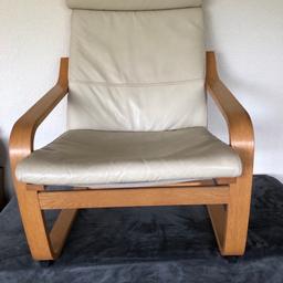 IKEA Poang Chair, cream Leather, Oak veneered bentwood frame, can deliver