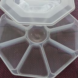 Plastic container with lid. 8 compartments. For snacks.