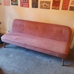 Pink suede, ikea click clack fold down sofa bed, good condition, never been used as bed, collection only