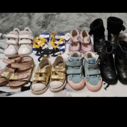Good used condition girls size 9 shoe bundle. Includes Ted baker boots, next boots, m&s High tops, gold converse, next sandals, brand new with tags m&s flip flops, Adidas trainers and clarks canvas shoes. Collection only BL2.