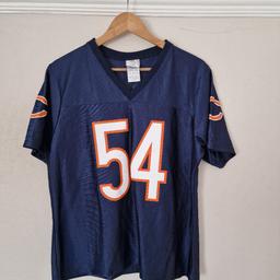#54 Urlacher Women's NFL Team Apparel 
Size L 100% Polyester 
There is wear on the numbers in very good used condition.
Length 24"
Pit to pit 20"
Shoulder to shoulder 18"
Sleeve 9"