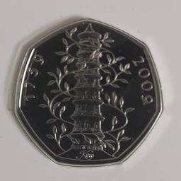 This 1759-2009 Kew Gardens 50p BUNC coin is a rare and original piece of British decimal coinage. With the obverse featuring the effigy of Queen Elizabeth II and the reverse depicting the iconic pagoda at Kew Gardens, this coin is a must-have for any serious collector. Minted in 2019 this coin is in Brilliant Uncirculated Condition and comes still sealed in its original packaging..
Untouched by human hand so no acid marks.
The denomination of this coin is 50p and it was manufactured in the UK. It is a highly sought-after coin due to its rarity and its connection to one of London's most beautiful and historic landmarks. This coin would make a wonderful addition to any collection or a thoughtful gift for a numismatist.
Collection from WV14 or can post special delivery at cost to the buyer

I also have a large collection of other old & new coins available, please feel free to message.