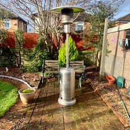 Large stainless steel patio heater, bottle of gas included.