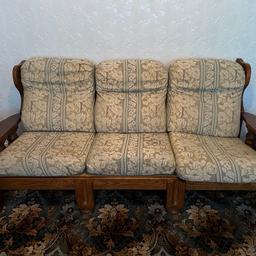 Solid wood heavyweight 3+2chairs set,cushions removable with zipper fastened washed and cleaned in very good condition need to go soon as possible 