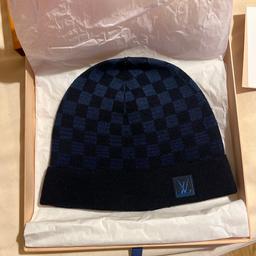 Very rare Louis Vuitton beanie in gradient blue
100% authentic, bought it years ago alongside the grey hat & scarf set from a seller. The hat goes with many outfits 
Tiny hole at the back would be a cheap fix at any dry cleaners (£10 max) 
This colourway was rare even when these were in season and have seen them go for £300 so no offers. 

Just realised proof of purchase was in the box so have added photo to the listing.
I don’t mind keeping it so don’t message unless you’re willing to pay price listed.