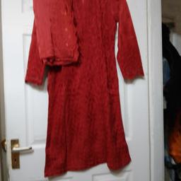 chichenkari design suit with scarf and pencil trousers
beautiful red colour