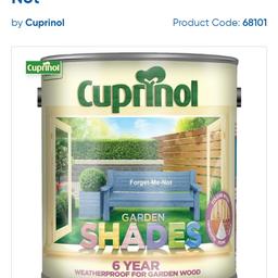 cuprinol forget me not brand new just opened to check colour...
local delivery only.please send post code
cost now brand new in shops over £25