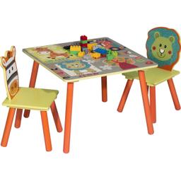 Wooden Kids' Children's Desk Table with 2 Chairs Stools Set for Preschoolers Boys and Girls Activity Build & Play Table Chair Set with Forest Animal Pattern SG006