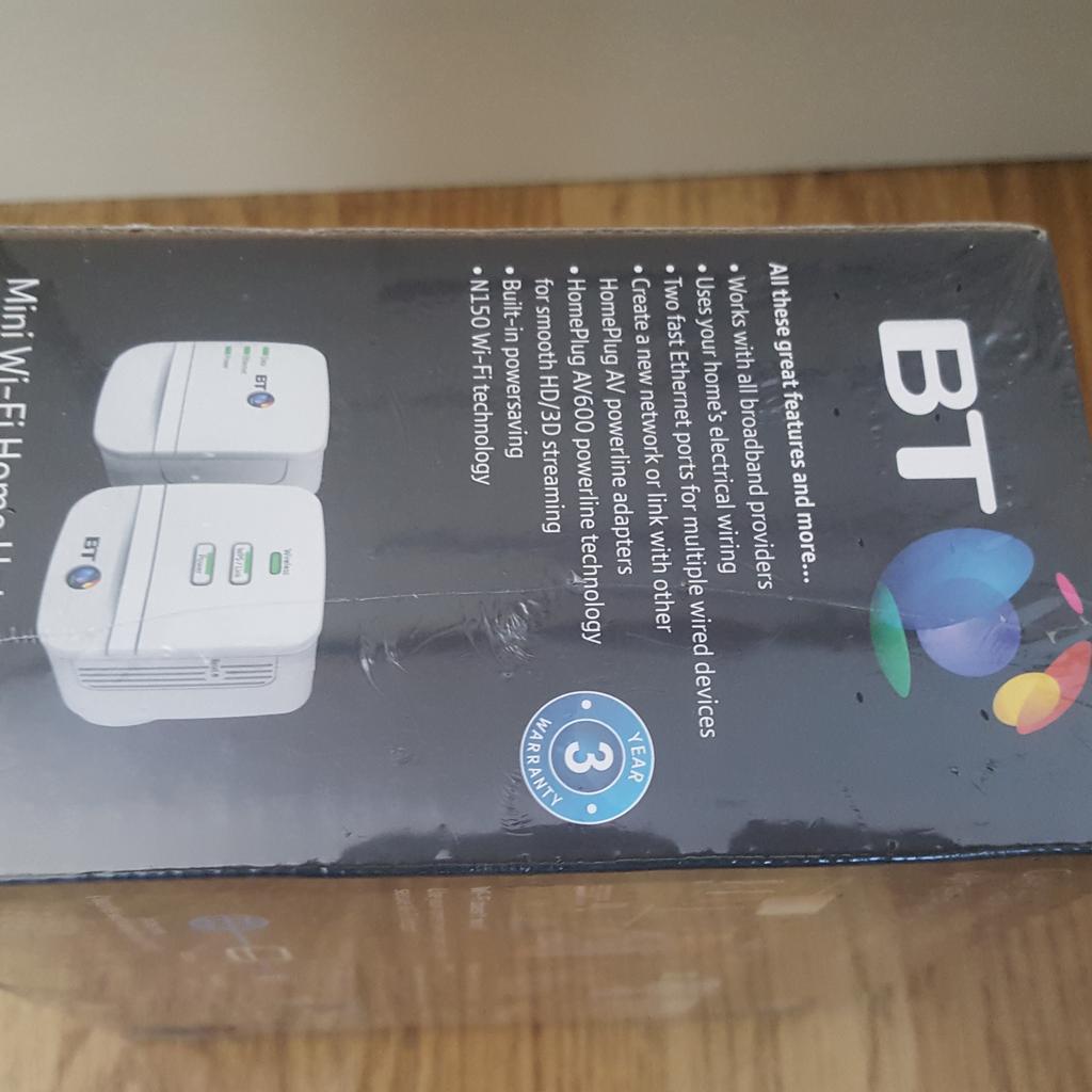 Please Note: The item can be posted vary to the postal charges.
Item Description:
Get the Wi-Fi anywhere in your house. Original price was £79.00. It's brand new never been open or used just no required anymore, 2 NETWORK BOOSTERS, (Black holes) where Network can't reach.
Works with any broadband; BT's Mini Wi-Fi Home Hotspot Plus 600 Kit works seamlessly with all other BT Broadband Extender products to create your new network.
Features:-
1. Works with all broadband providers.
2. Uses your home's electrical wiring.
3. Two fast Ethernet ports for multiple wired devices.
4. Create a new network or link with other Home Plug AV powerline adapters.
5. HomePlug AV600 powerline technology for smooth HD/3D Streaming.
6. Built-in power saving.
7. N150 Wi-Fi Technology.
If anyone wants to come by train its just 3min walk from Addlestone Train station to my place.
Please Note: txt or call for a quick response on Mobile Phone. 07 852842984.
Cash from Addlestone.