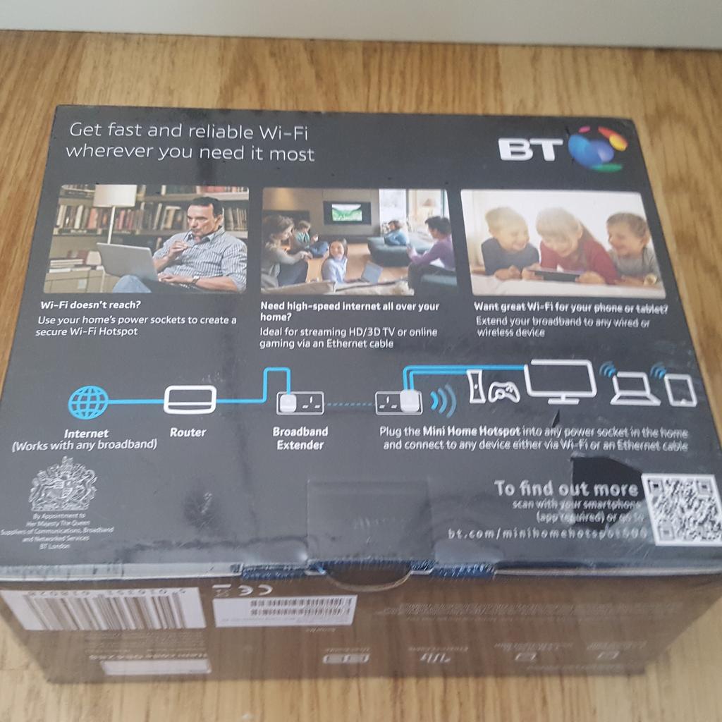 Please Note: The item can be posted vary to the postal charges.
Item Description:
Get the Wi-Fi anywhere in your house. Original price was £79.00. It's brand new never been open or used just no required anymore, 2 NETWORK BOOSTERS, (Black holes) where Network can't reach.
Works with any broadband; BT's Mini Wi-Fi Home Hotspot Plus 600 Kit works seamlessly with all other BT Broadband Extender products to create your new network.
Features:-
1. Works with all broadband providers.
2. Uses your home's electrical wiring.
3. Two fast Ethernet ports for multiple wired devices.
4. Create a new network or link with other Home Plug AV powerline adapters.
5. HomePlug AV600 powerline technology for smooth HD/3D Streaming.
6. Built-in power saving.
7. N150 Wi-Fi Technology.
If anyone wants to come by train its just 3min walk from Addlestone Train station to my place.
Please Note: txt or call for a quick response on Mobile Phone. 07 852842984.
Cash from Addlestone.