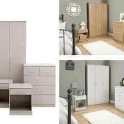 PANAMA 4 PIECE WARDROBE SET - WHITE - GREY or OAK £300.00

A great-value furniture pack with a sleek contemporary look and feel that’s just right for a modern interior. The simple, no-fuss design features clean lines and stylish satin handles. The set comprises a three-door wardrobe, five-drawer chest and a pair of lamp tables with shelf and drawer, providing a good mix of hanging and flat storage. Available in a choice of espresso, oak, walnut or white foiled colourways so there’s a finish to suit every scheme.
Material: Particle Board
Dimensions: Nightstand x2
(D)390mm x (W)400mm x (H)480mm
Dimensions: Chest
(D)400mm x (W)600mm x (H)620mm
Dimensions: Wardrobe
(D)470mm x (W)790mm x (H)1650mm
£300.00

B&W BEDS 

Unit 1-2 Parkgate court 
The gateway industrial estate
Parkgate 
Rotherham
S62 6JL 
01709 208200
Website - bwbeds.co.uk 
Facebook - Bargainsdelivered Woodmanfurniture

Free delivery to anywhere in South Yorkshire Chesterfield and Worksop 

Same day delivery available on stock i