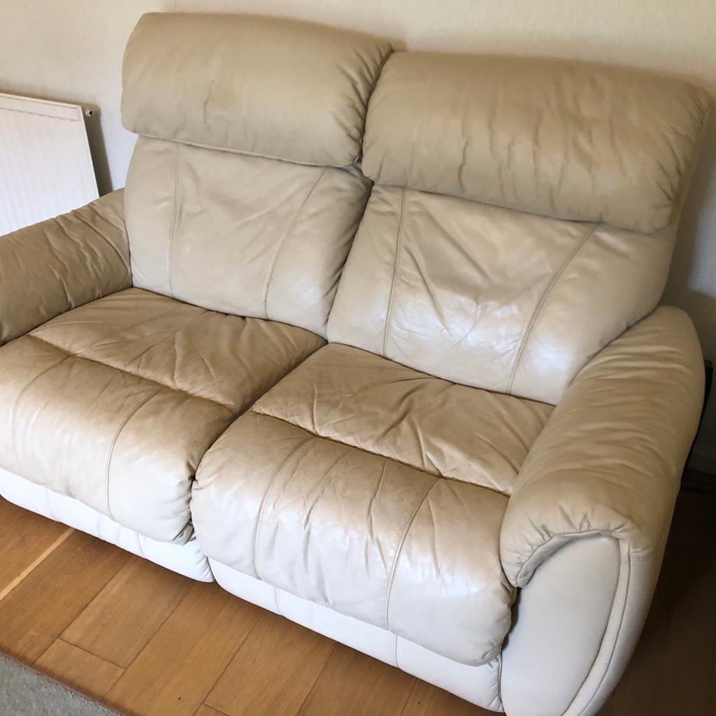 Leather recliner sofa, one side electrically powered, other side manual but with broken handle. Leather in good condition rarely used. Also available is another identical unit but dog has badly worn the leather, and a same style electric recliner armchair but leather is badly worn on this too. These additional items are available free if you want them.